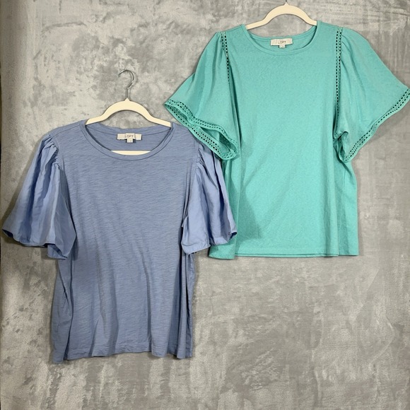 LOFT Tops - Loft Blouse Womens Top Puff Sleeve Casual T-Shirt Cotton Blend XL LOT OF 2